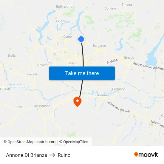 Annone di Brianza to Ruino map