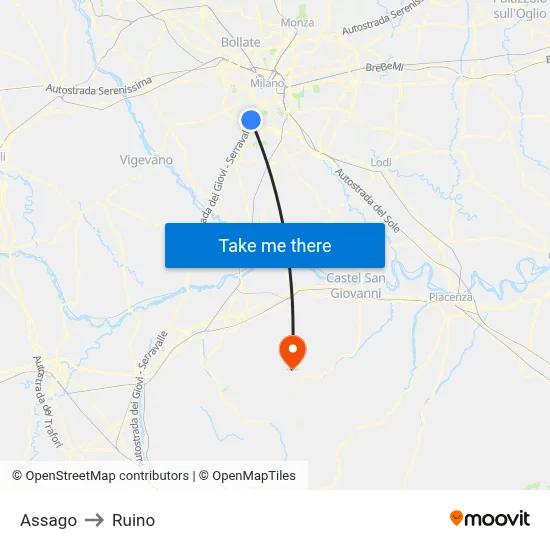 Assago to Ruino map
