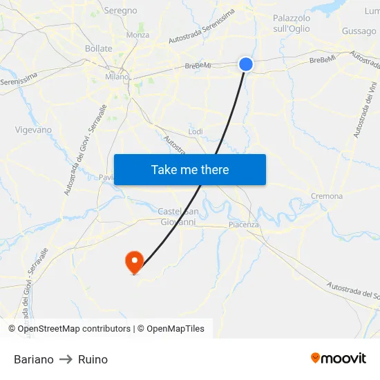 Bariano to Ruino map