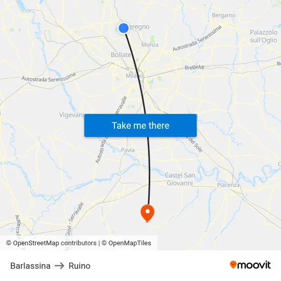 Barlassina to Ruino map