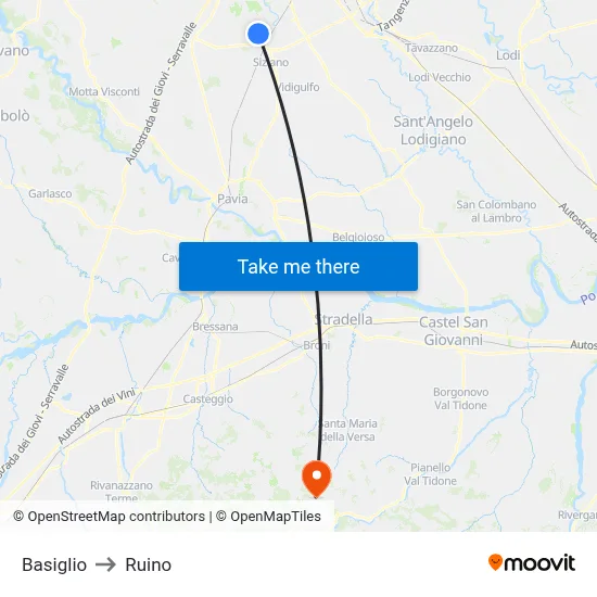 Basiglio to Ruino map