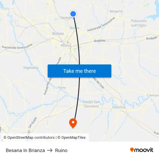 Besana in Brianza to Ruino map