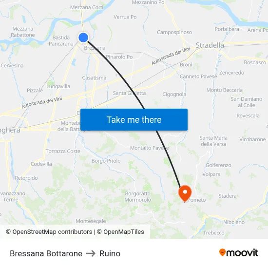 Bressana Bottarone to Ruino map