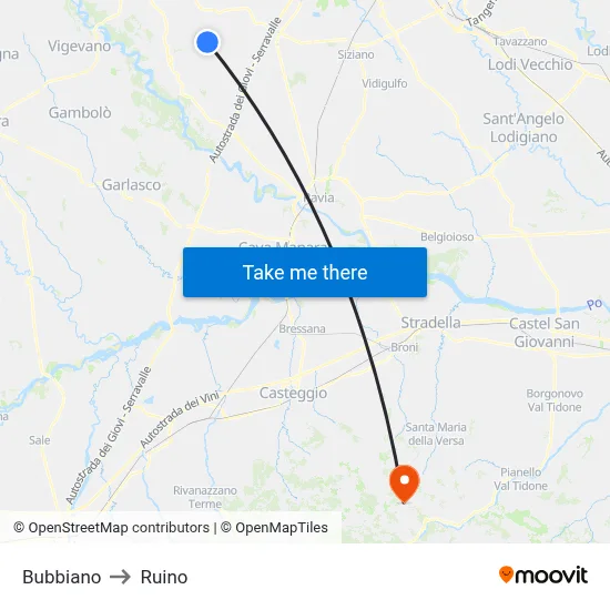 Bubbiano to Ruino map
