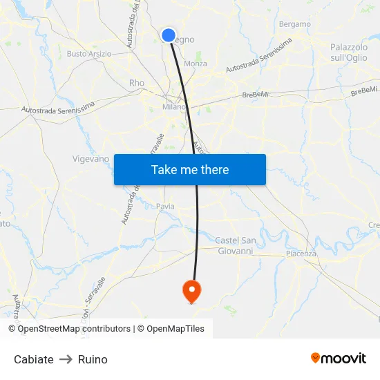 Cabiate to Ruino map