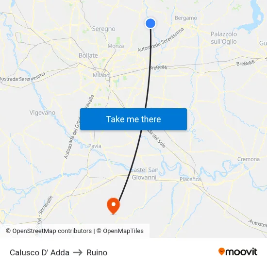 Calusco d'Adda to Ruino map