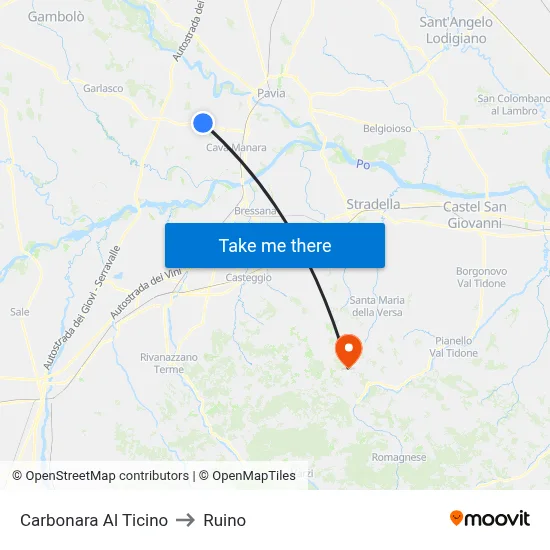 Carbonara Al Ticino to Ruino map