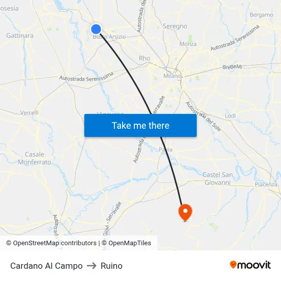Cardano al Campo to Ruino map