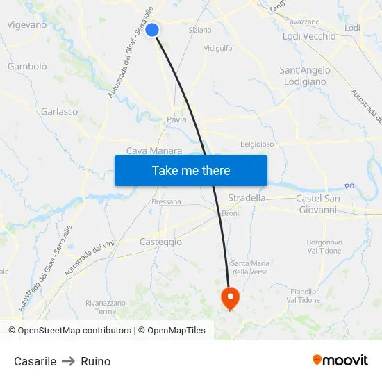 Casarile to Ruino map