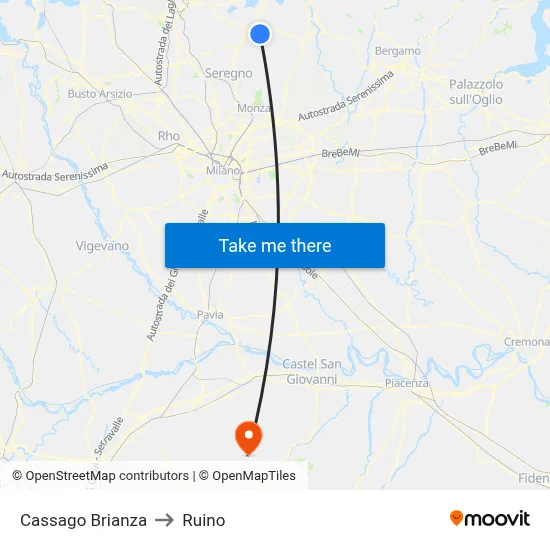 Cassago Brianza to Ruino map