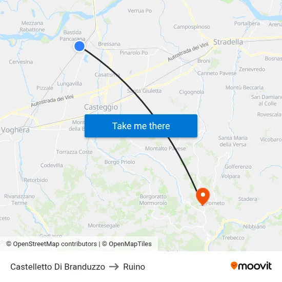 Castelletto di Branduzzo to Ruino map