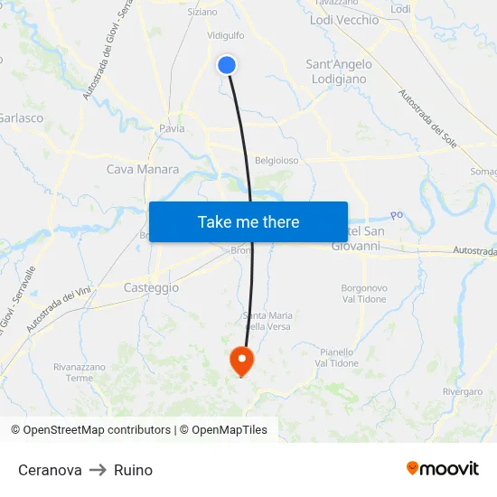 Ceranova to Ruino map