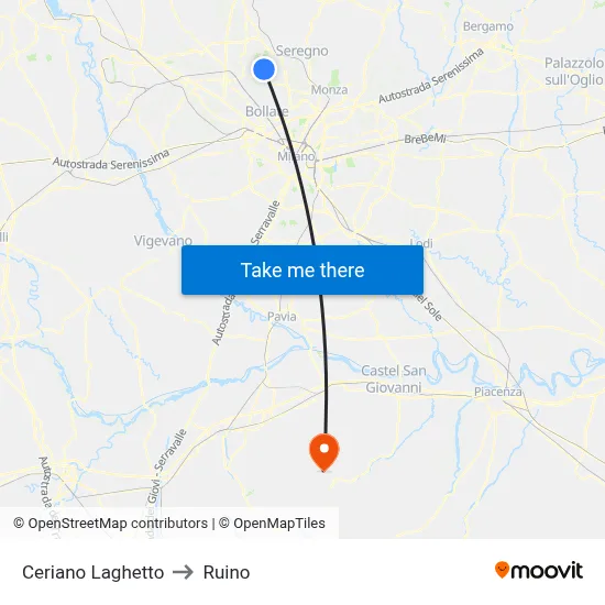 Ceriano Laghetto to Ruino map