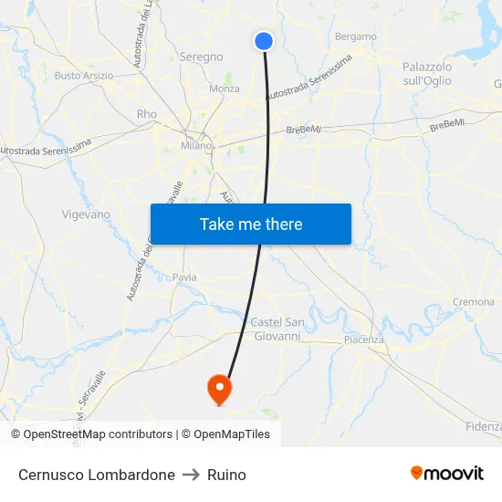 Cernusco Lombardone to Ruino map