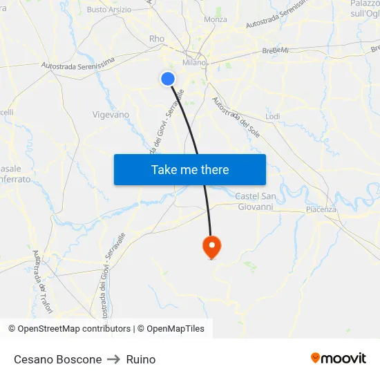 Cesano Boscone to Ruino map