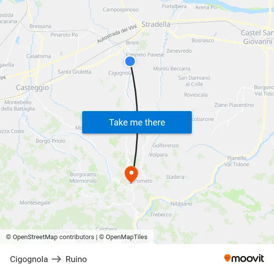 Cigognola to Ruino map