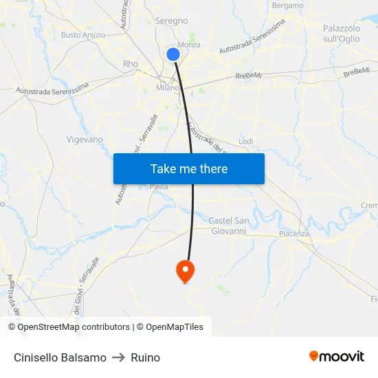 Cinisello Balsamo to Ruino map