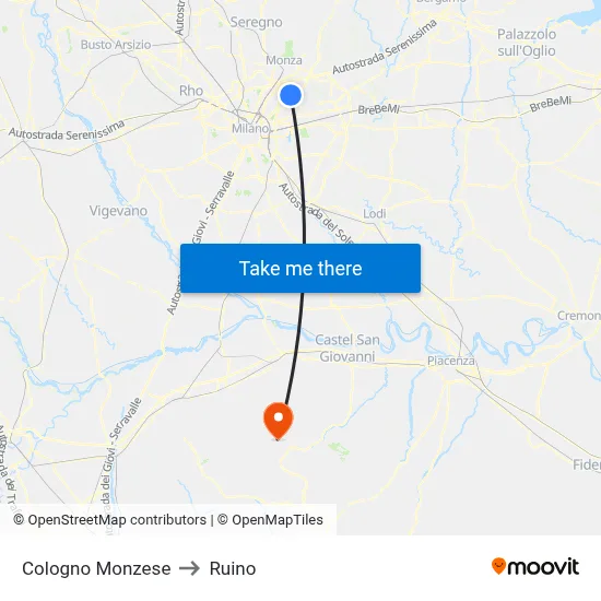 Cologno Monzese to Ruino map