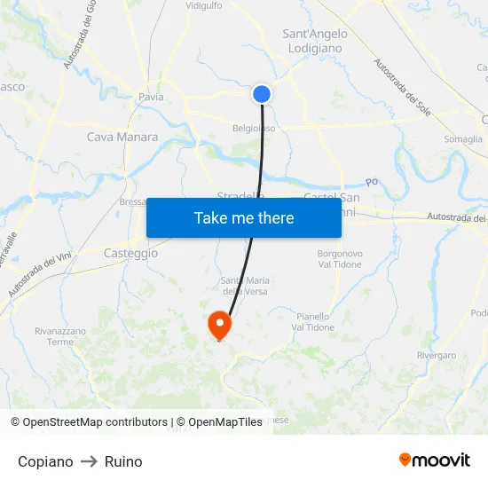 Copiano to Ruino map