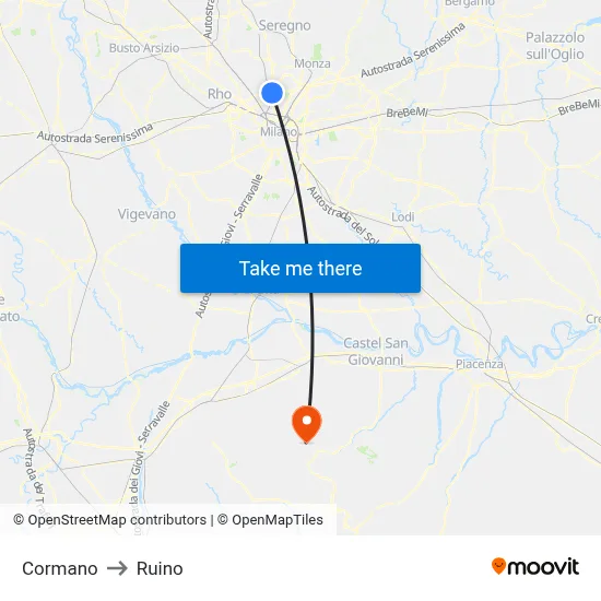 Cormano to Ruino map