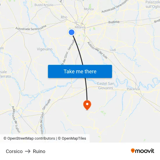 Corsico to Ruino map