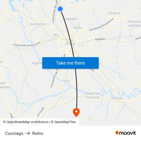 Cucciago to Ruino map