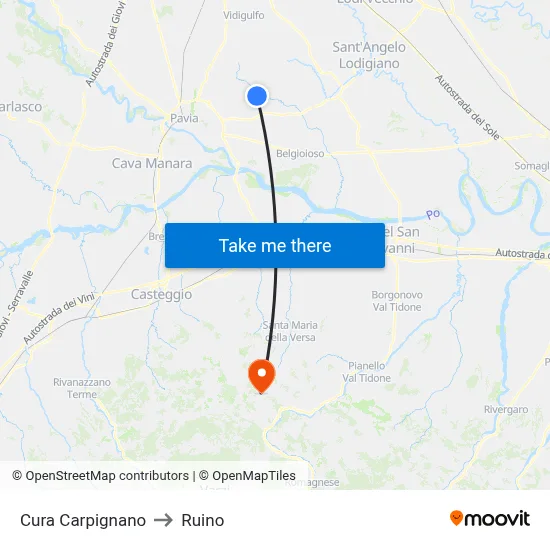 Cura Carpignano to Ruino map