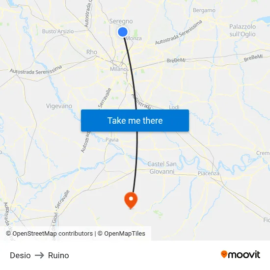 Desio to Ruino map