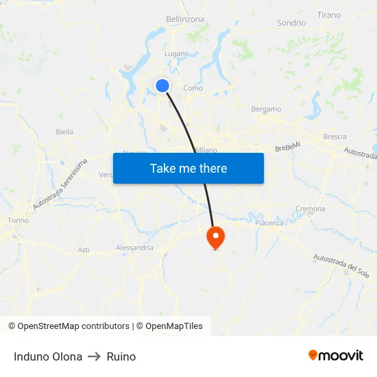 Induno Olona to Ruino map