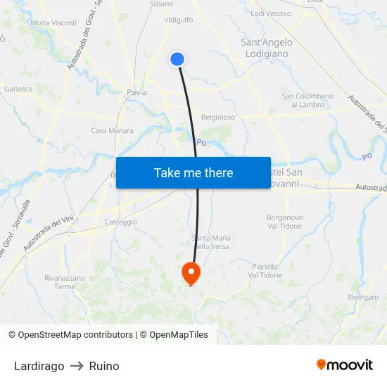 Lardirago to Ruino map