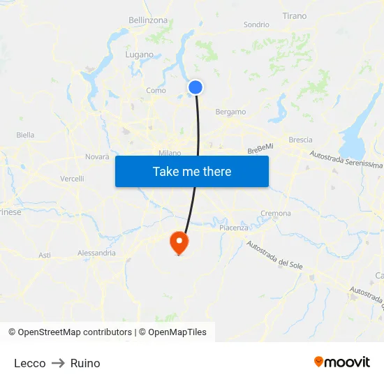 Lecco to Ruino map