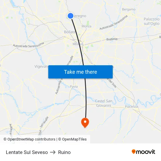 Lentate Sul Seveso to Ruino map