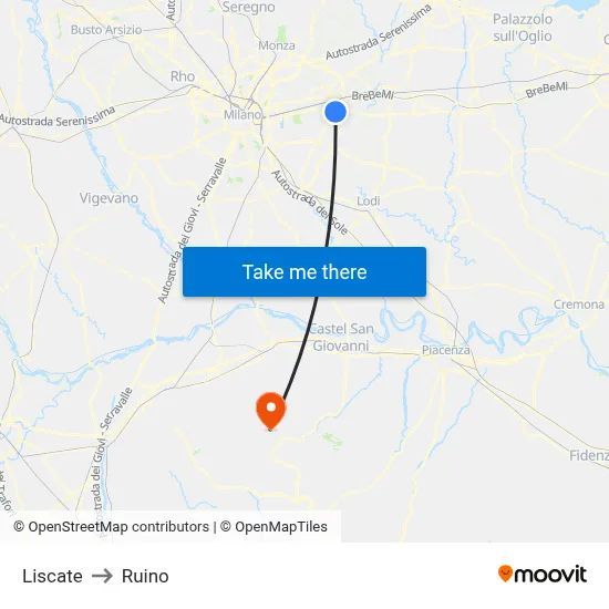 Liscate to Ruino map