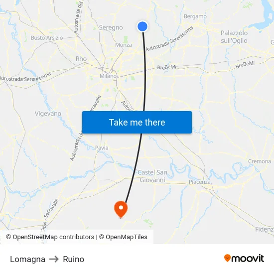 Lomagna to Ruino map