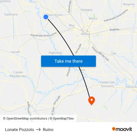Lonate Pozzolo to Ruino map