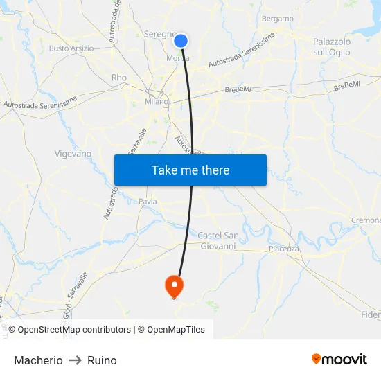 Macherio to Ruino map