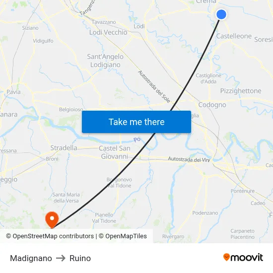 Madignano to Ruino map