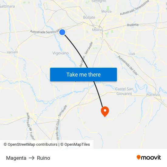 Magenta to Ruino map