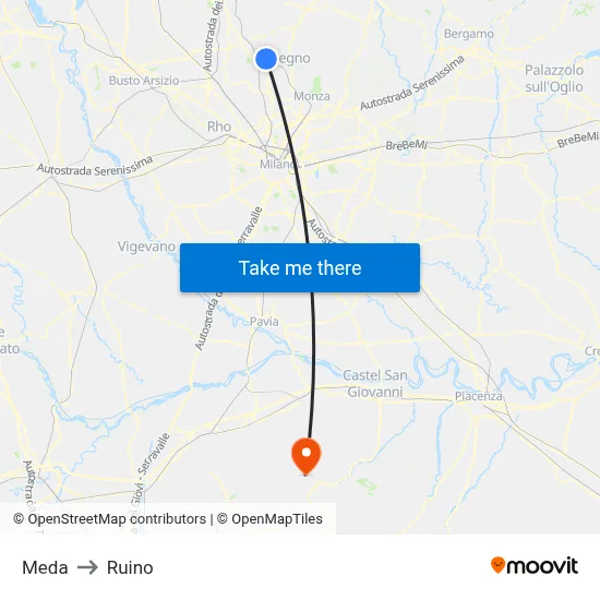 Meda to Ruino map