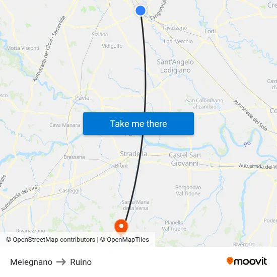 Melegnano to Ruino map