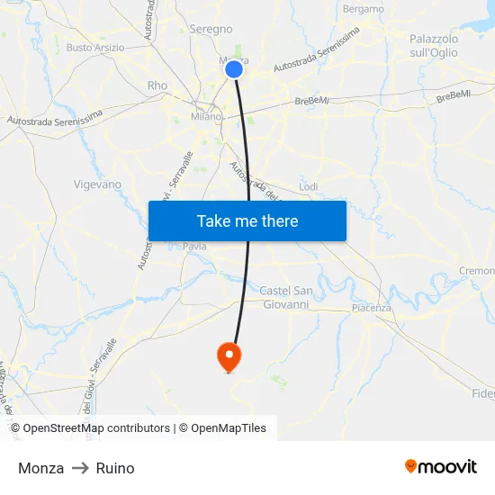Monza to Ruino map