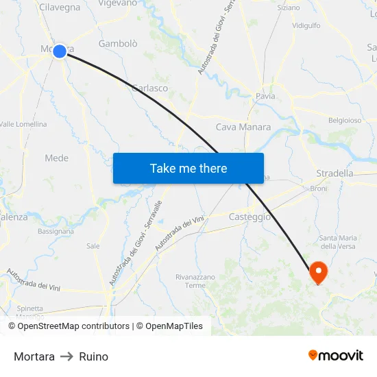 Mortara to Ruino map