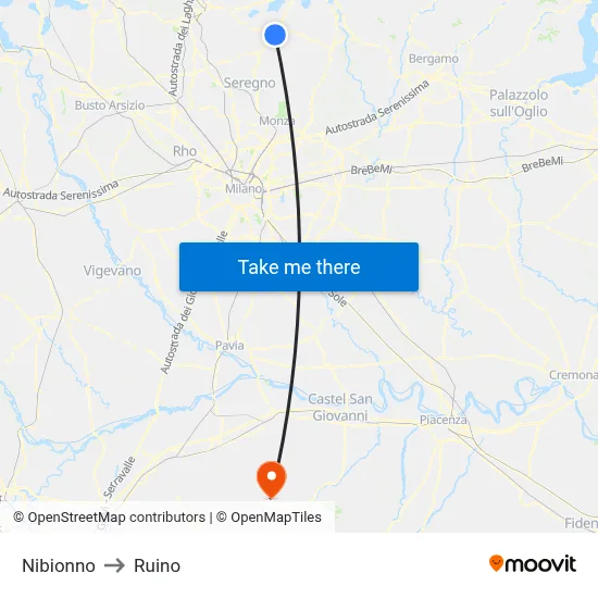 Nibionno to Ruino map