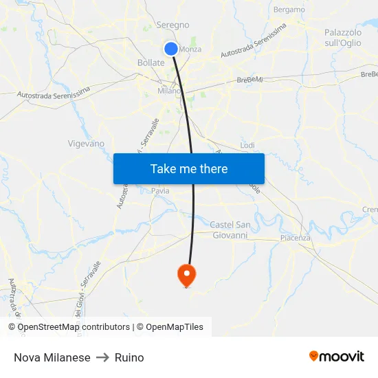 Nova Milanese to Ruino map
