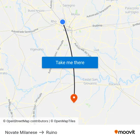 Novate Milanese to Ruino map