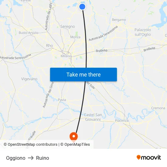 Oggiono to Ruino map