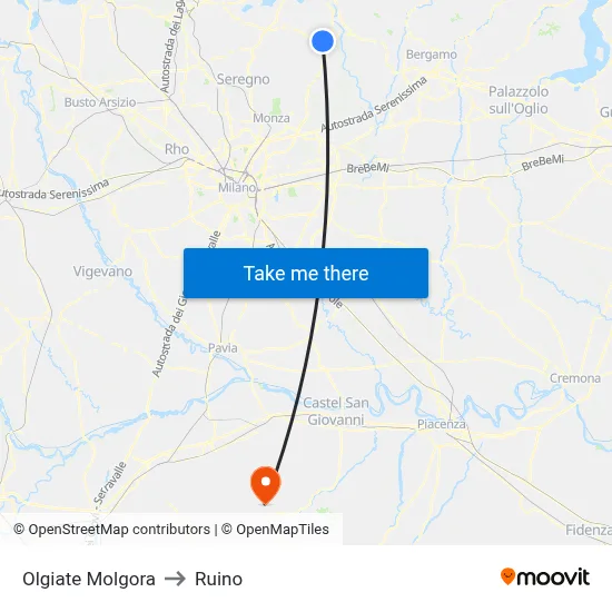 Olgiate Molgora to Ruino map