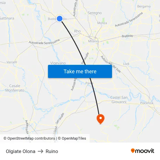 Olgiate Olona to Ruino map