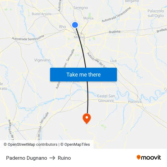 Paderno Dugnano to Ruino map