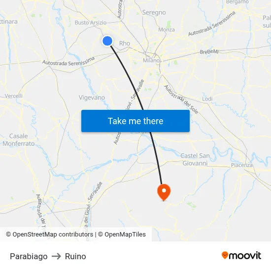 Parabiago to Ruino map